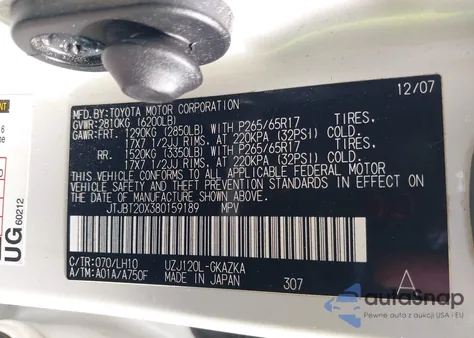 2008 Lexus Gx 470 470 from USA, damaged, VIN JTJBT20X380159189